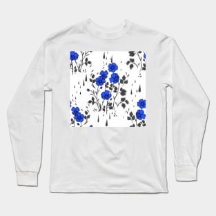 White and Blue Flower Pattern Long Sleeve T-Shirt